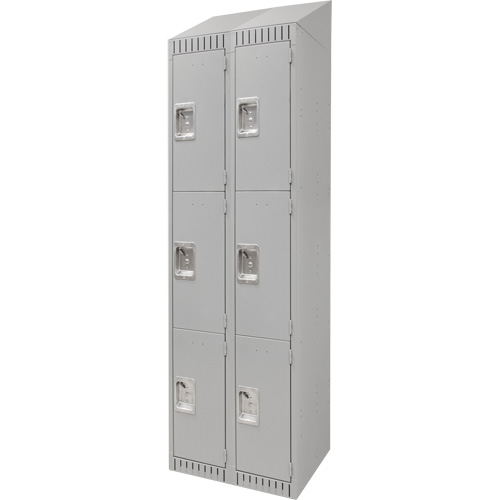Lockers, 3 -tier, Bank of 2, 24" x 18" x 82", Steel, Grey, Knocked Down Duraquip Inc