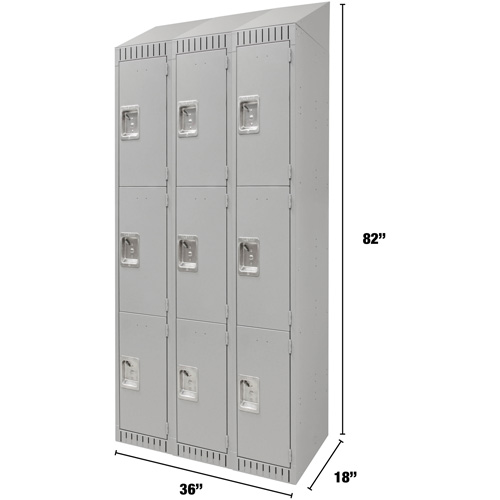 Casiers, 3 niveaux, Bloc de 3, 36" x 18" x 82", Acier, Gris, D&eacute;mont&eacute; Duraquip Inc