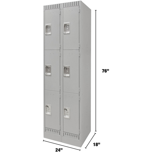 Casiers, 3 niveaux, Bloc de 2, 24" x 18" x 76", Acier, Gris, D&eacute;mont&eacute; Duraquip Inc