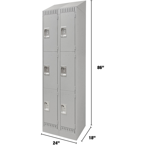 Casiers, 3 niveaux, Bloc de 2, 24" x 18" x 86", Acier, Gris, D&eacute;mont&eacute; Duraquip Inc