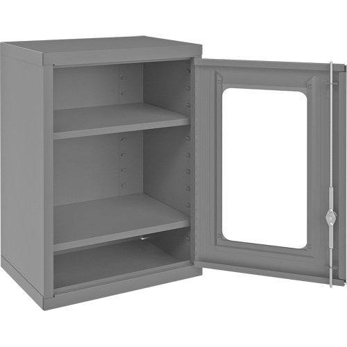 Armoire de rangement murale avec portes transparentes, 26-15/16" h x 18-1/8" la x 13-11/16" p, 2 tablettes, Acier, Gris Duraquip Inc