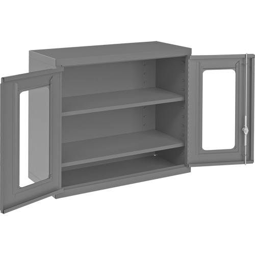 Armoire de rangement murale avec portes transparentes, 26-15/16" h x 29-7/8" la x 13-11/16" p, 2 tablettes, Acier, Gris Duraquip Inc