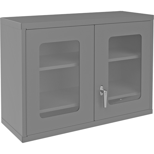 Armoire de rangement murale avec portes transparentes, 26-15/16" h x 35-7/8" la x 13-11/16" p, 2 tablettes, Acier, Gris Duraquip Inc