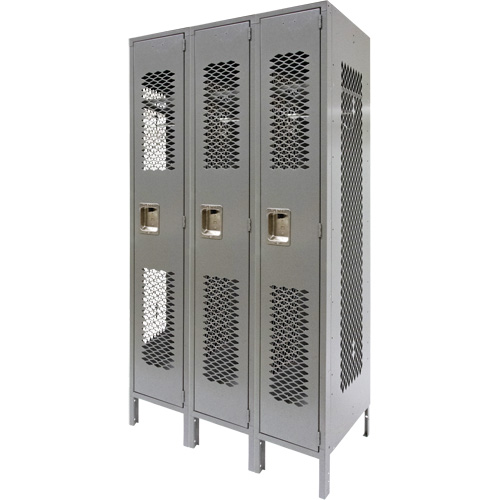 Casiers ventil&eacute;s, Bloc de 3, 36" x 18" x 78", Acier, Gris, D&eacute;mont&eacute;, Perfor&eacute; Duraquip Inc