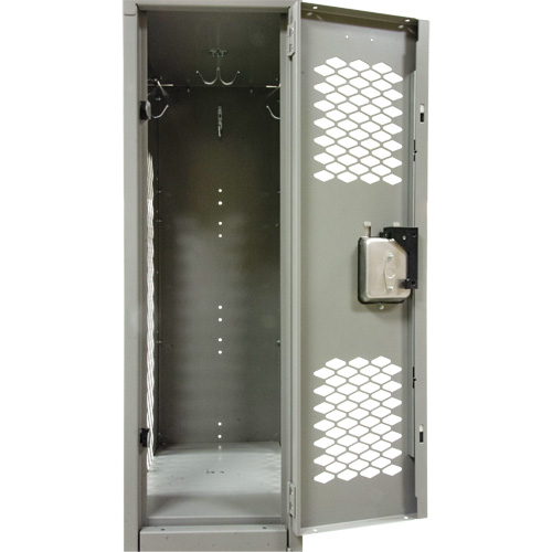 Vented Lockers, 2 -tier, Bank of 2, 24" x 18" x 88", Steel, Grey, Knocked Down, Perforated Duraquip Inc