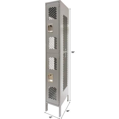 Casiers ventil&eacute;s, 2 niveaux, 12" x 18" x 78", Acier, Gris, D&eacute;mont&eacute;, Perfor&eacute; Duraquip Inc