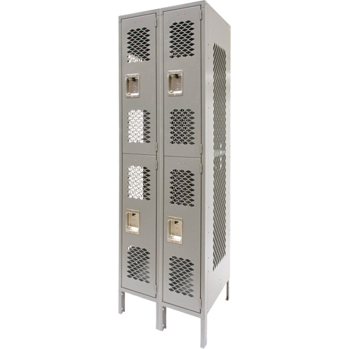 Casiers ventil&eacute;s, 2 niveaux, Bloc de 2, 24" x 18" x 78", Acier, Gris, D&eacute;mont&eacute;, Perfor&eacute; Duraquip Inc