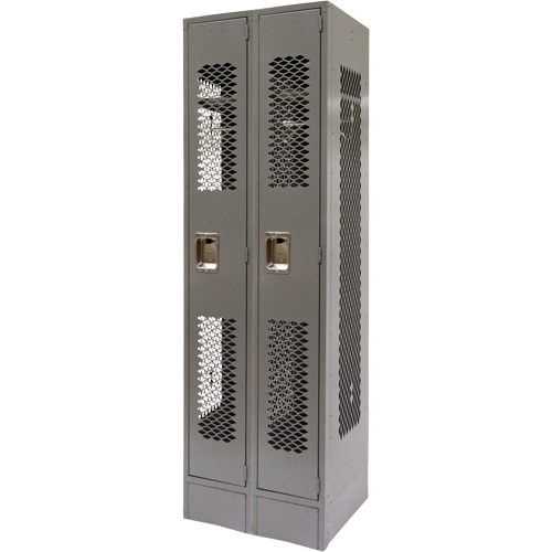 Vented Lockers, Bank of 2, 24" x 18" x 78", Steel, Grey, Knocked Down, Perforated Duraquip Inc