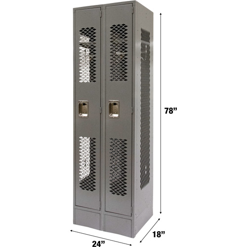 Vented Lockers, Bank of 2, 24" x 18" x 78", Steel, Grey, Knocked Down, Perforated Duraquip Inc