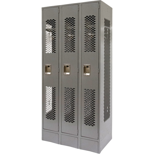Casiers ventil&eacute;s, Bloc de 3, 36" x 18" x 78", Acier, Gris, D&eacute;mont&eacute;, Perfor&eacute; Duraquip Inc
