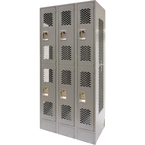Casiers ventil&eacute;s, 2 niveaux, Bloc de 3, 36" x 18" x 78", Acier, Gris, D&eacute;mont&eacute;, Perfor&eacute; Duraquip Inc