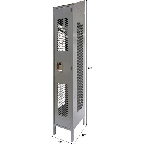 Vented Lockers, 12" x 18" x 88", Steel, Grey, Knocked Down, Perforated Duraquip Inc