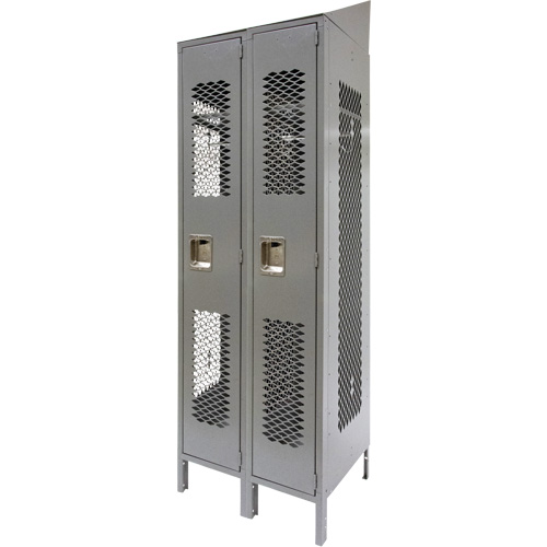 Vented Lockers, Bank of 2, 24" x 18" x 88", Steel, Grey, Knocked Down, Perforated Duraquip Inc