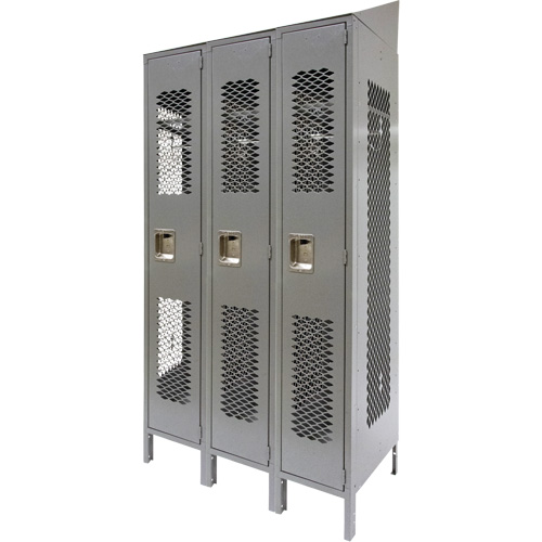 Casiers ventil&eacute;s, Bloc de 3, 36 x 18" x 88", Acier, Gris, D&eacute;mont&eacute;, Perfor&eacute; Duraquip Inc