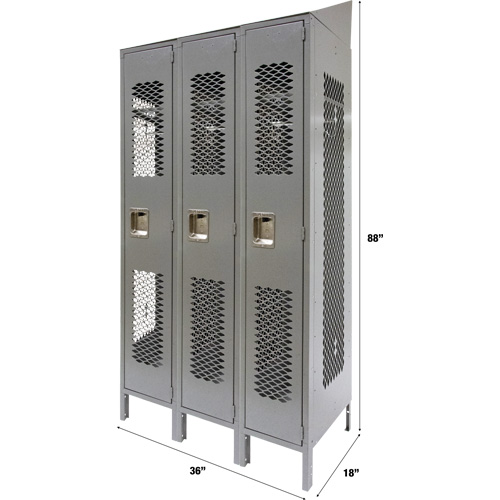 Casiers ventil&eacute;s, Bloc de 3, 36 x 18" x 88", Acier, Gris, D&eacute;mont&eacute;, Perfor&eacute; Duraquip Inc