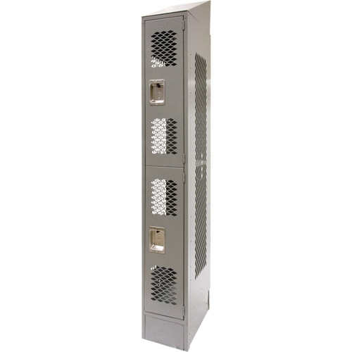 Vented Lockers, 2 -tier, 12" x 18" x 88", Steel, Grey, Knocked Down, Perforated Duraquip Inc
