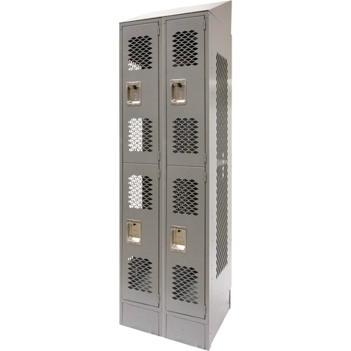 Casiers ventil&eacute;s, 2 niveaux, Bloc de 2, 24" x 18" x 88", Acier, Gris, D&eacute;mont&eacute;, Perfor&eacute; Duraquip Inc