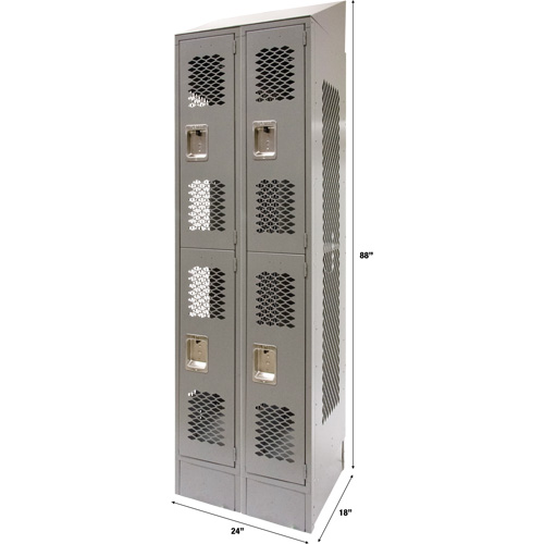 Casiers ventil&eacute;s, 2 niveaux, Bloc de 2, 24" x 18" x 88", Acier, Gris, D&eacute;mont&eacute;, Perfor&eacute; Duraquip Inc