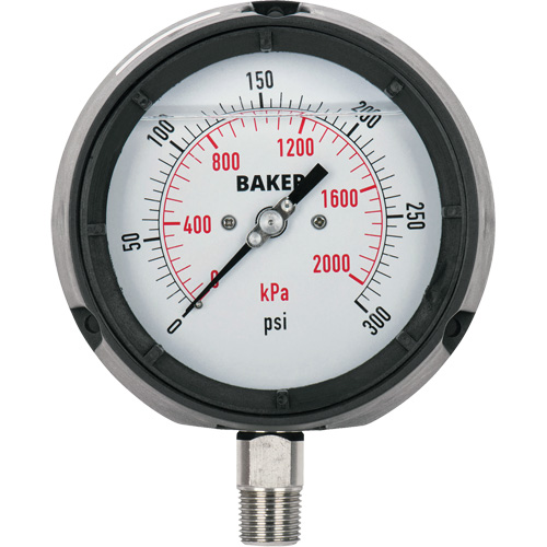 Pressure Gauge, 4-1/2" , 30"-0-15 psi, Bottom Mount, Liquid Filled Analogue Duraquip Inc