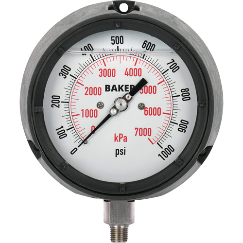 Pressure Gauge, 4-1/2" , 0 - 1000 psi, Bottom Mount, Liquid Filled Analogue Duraquip Inc