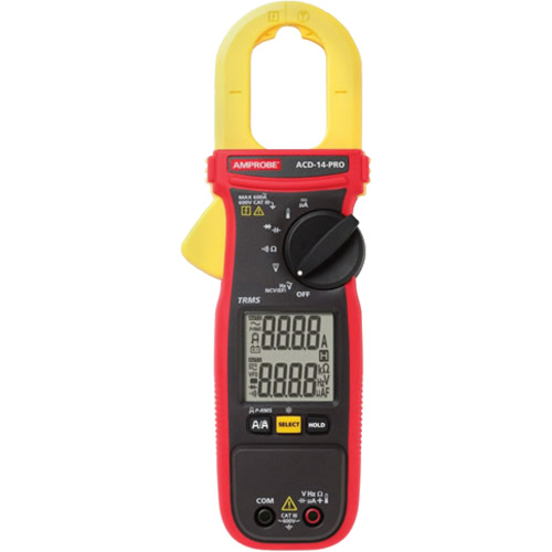 Multim&egrave;tre TRMS &agrave; pince avec &eacute;cran double ACD-14-PRO, Tension c.a./c.c., Courant c.a. Duraquip Inc