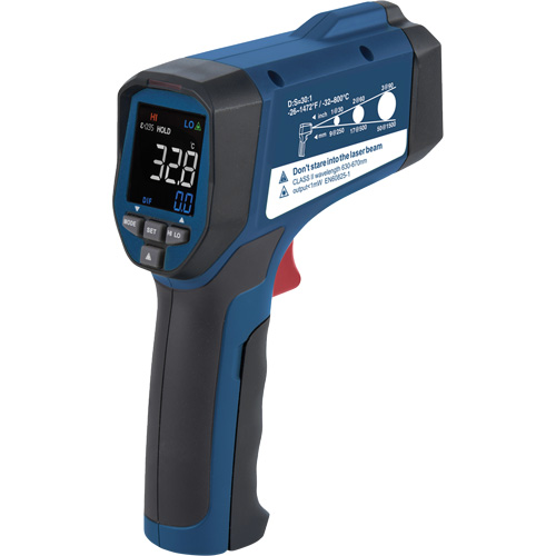 Professional Infrared Thermometer, -26 - 1472° F ( -32 - 800° C ), 30:1, Adjustable Emmissivity Duraquip Inc