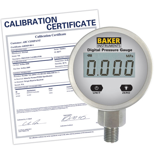 B5000 Series Pressure Gauge with ISO Certificate, 2-1/2" , 0 - 30 psi/0 - 831 in. w.c./0-206.8 kPa, Bottom Mount, Digital Duraquip Inc