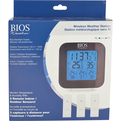 Wireless Weather Station with 3 Sensors, Non-Contact, Digital, 40-158°F (-40-70°C) Duraquip Inc