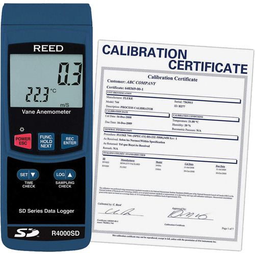 Thermo-Anemometer with ISO Certificate, Data Logging, 0.4 - 30 m/sec Air Velocity Range Duraquip Inc