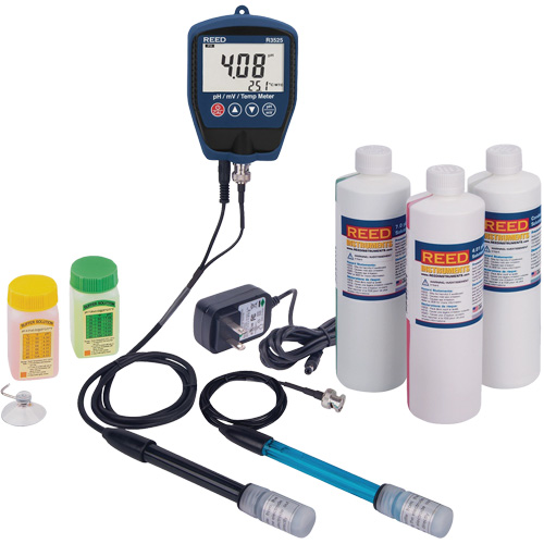 R3525 pH/mV Meter with ORP Electrode, pH/Conductivity Solutions & Power Adapter Kit Duraquip Inc