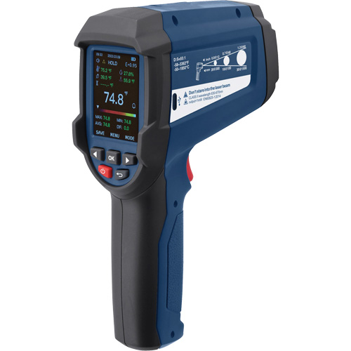 Professional Infrared Thermometer with Integrated Type K Thermocouple, -58 - 3362°F (-50 - 1850°C), 55:1, Adjustable Emmissivity Duraquip Inc
