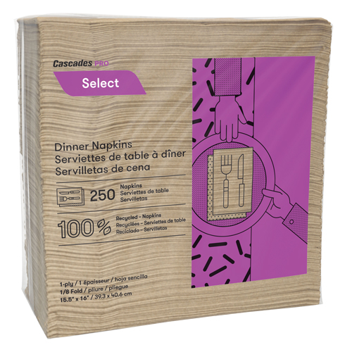 Pro Select 1/8 Fold Dinner Napkins, 1 Ply, 15.5" x 16" Duraquip Inc