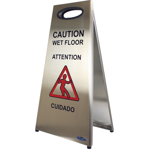 "Wet Floor" Sign, Trilingual With Pictogram Duraquip Inc
