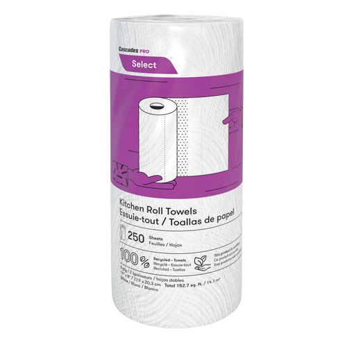 Pro Select Kitchen Towel Roll, 2 Ply, 250 Sheets/Roll, 8" W, 11" L Duraquip Inc