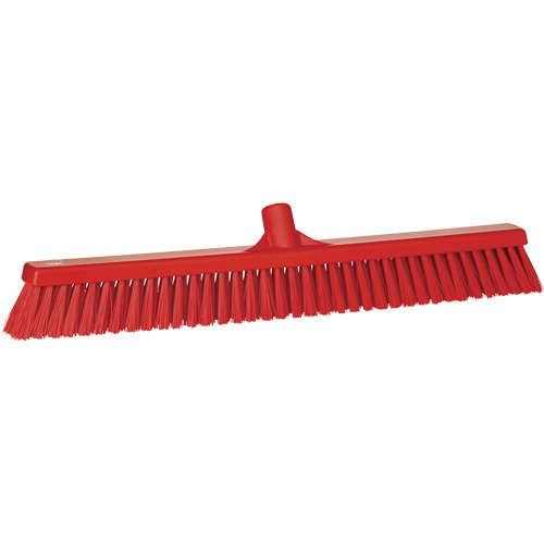 Combo Bristle Push Broom, Coarse/Fine Bristles, 24-1/2", Polyester, Red Duraquip Inc