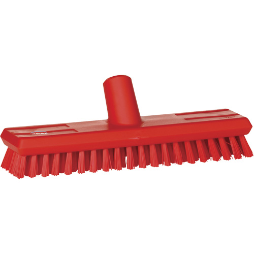 Water-Fed Deck Scrub Brush, X-Coarse Bristles, 10-3/4", Polyester, Red Duraquip Inc