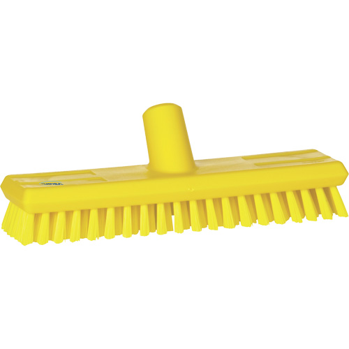 Water-Fed Deck Scrub Brush, X-Coarse Bristles, 10-3/4", Polyester, Yellow Duraquip Inc
