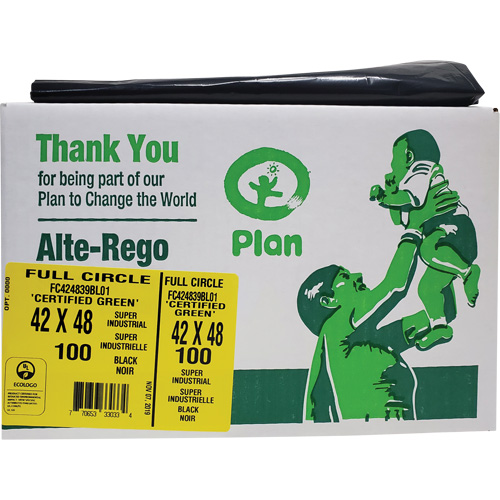 Sacs &agrave; d&eacute;chets industriels super Full Circle, Biod&eacute;gradable, T-Fort, 48" lo x 42" la, &eacute;paisseur de 1,5 mil Duraquip Inc