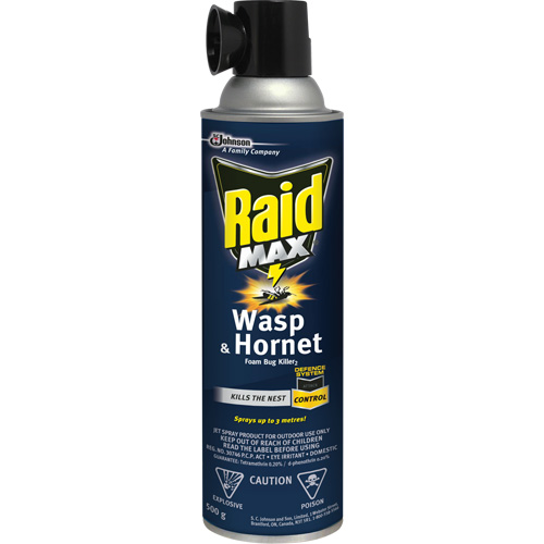 Raid&reg; Max&reg; Wasp & Hornet Foam Bug Killer, 500 g, Aerosol Can, Solvent Base Duraquip Inc