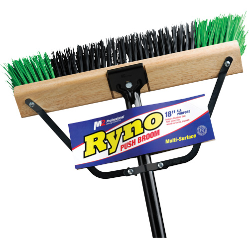 Ryno Push Broom with Braced Handle, 18", Stiff, PVC Bristles Duraquip Inc