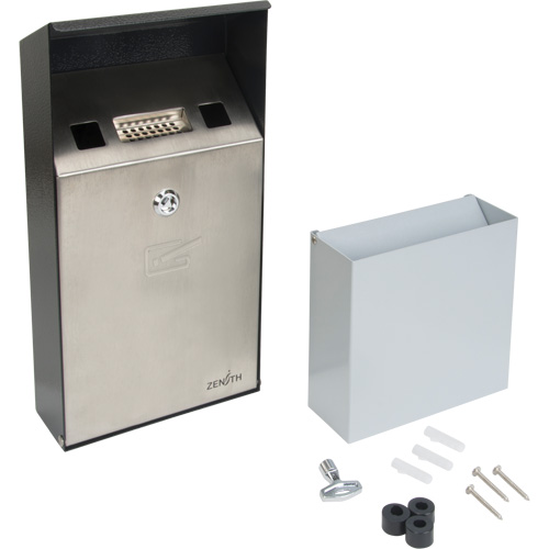 Smoking Receptacle, Wall-Mount, Stainless Steel, 1 Litre Capacity, 11-4/5" Height Duraquip Inc