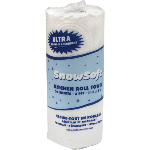 Essuie-tout pour cuisines de premi&egrave;re qualit&eacute; Snow Soft, 2 Pli, 70 Feuilles/rouleau, 8" la, 11" lo Duraquip Inc