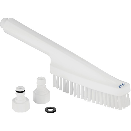 Brosse &agrave; main avec circulation d'eau, Soies Ferme, Longueur de 13", Blanc Duraquip Inc