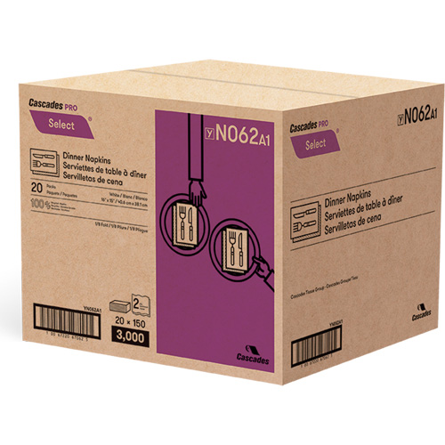 Serviettes de table &agrave; plis 1/8 Pro Select, 2 pli, 15" x 16" Duraquip Inc