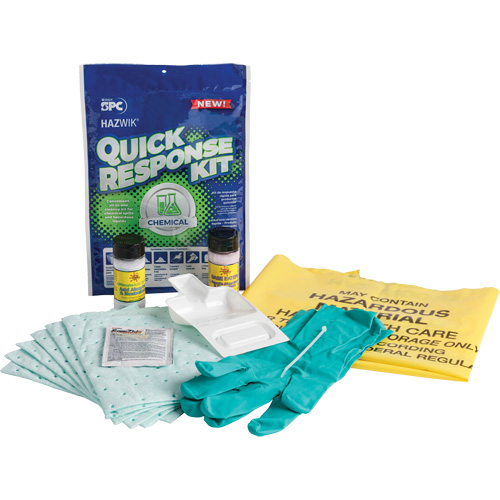 Trousse dintervention rapide pour d&eacute;versements de produits chimiques Hazwik, Mati&egrave;res dangereuses, Sac, Absorbance de 0,33 gal. US Duraquip Inc