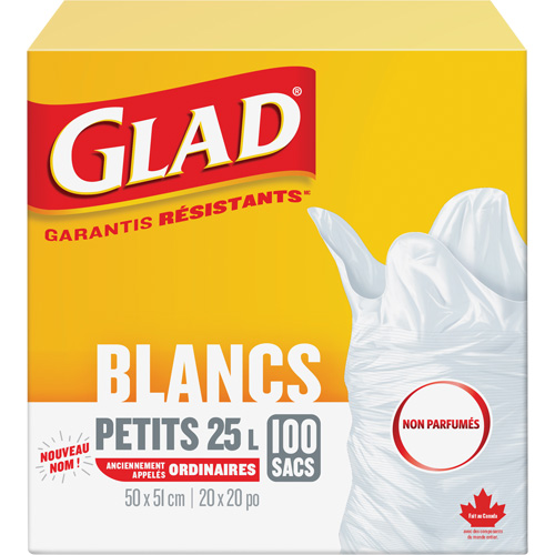 Petits sacs &agrave; ordures 25 L sans parfum, R&eacute;gulier, 20" la x 20" lo, Blanc Duraquip Inc