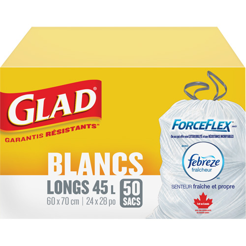 Sacs &agrave; ordures hauts 45 L avec Febreze, R&eacute;gulier, 24" la x 28" lo, Blanc Duraquip Inc