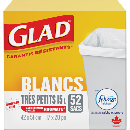Tr&egrave;s petits sacs &agrave; ordures 15 L avec Febreze, R&eacute;gulier, 17" la x 20" lo, Blanc Duraquip Inc