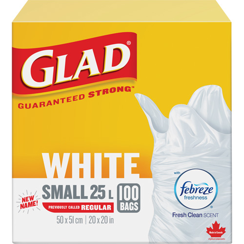Small 25L Febreze Garbage Bags, Regular, 20" W x 20" L, White Duraquip Inc