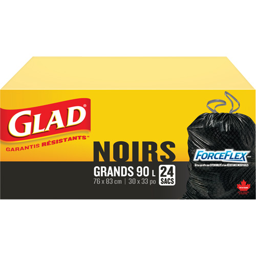 90L Garbage Bags, Regular, 30" W x 33" L, Black Duraquip Inc